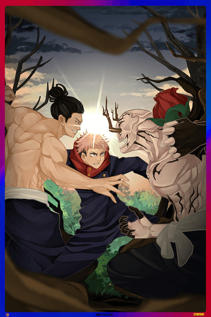 Yuji x Aoi x Hanami Jujutsu Kaisen Poster Framed Image